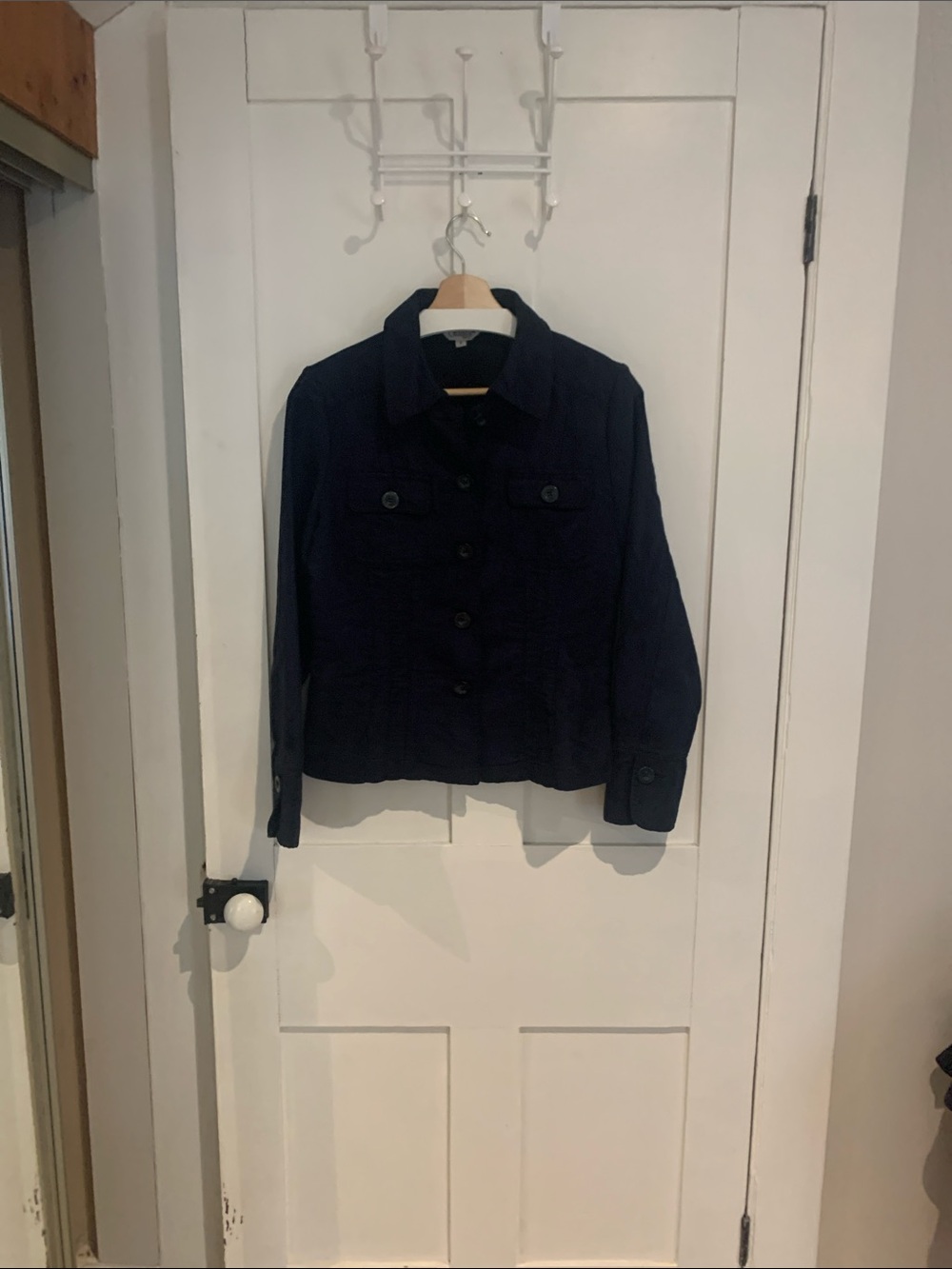 Jessica Navy Button-Front Jean Jacket